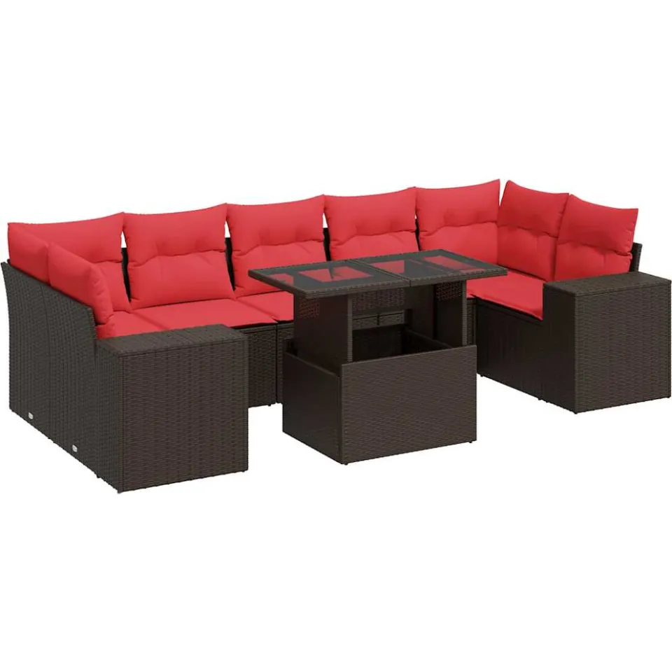 vidaXL 8-delige Loungeset met kussens poly rattan acacia bruin, foto 3
