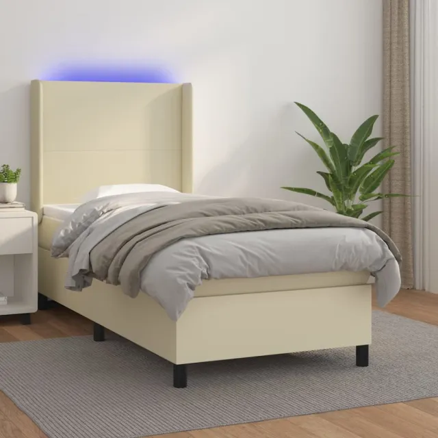 vidaXL Boxspring met matras en LED kunstleer crèmekleurig 100x200 cm