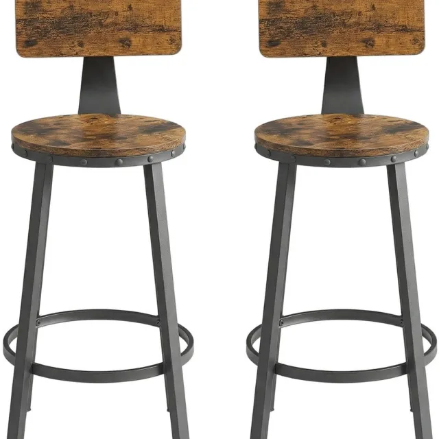 Klarven Barkruk Bruin-Zwart - Barkrukken Set van 2 - Barkrukken - Bar Stool - Metalen Frame, Industrieel Design - Draagvermogen 100 kg per Kruk