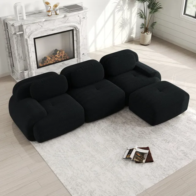 MIVRAY Hoekbank – Modulair Flexibel Indelen Zonder Montage Met Ergonomische Brede Armleuningen – Corduroy Zwart