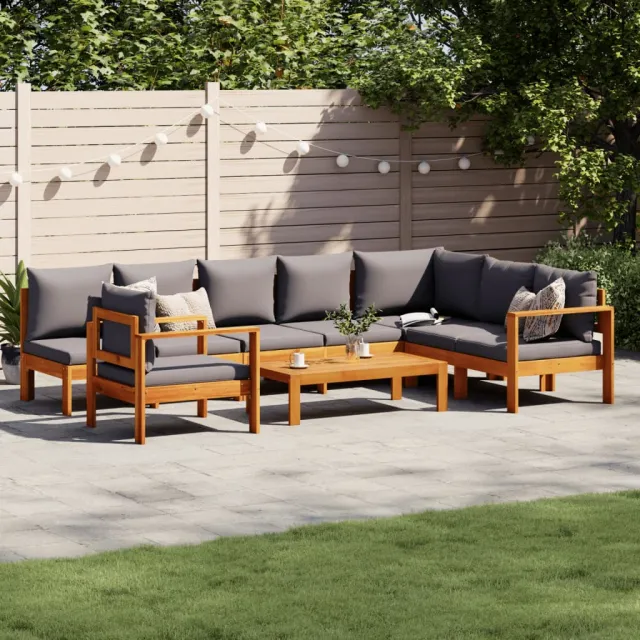 vidaXL 6-delige Loungeset met kussens massief acaciahout grijs, foto 2