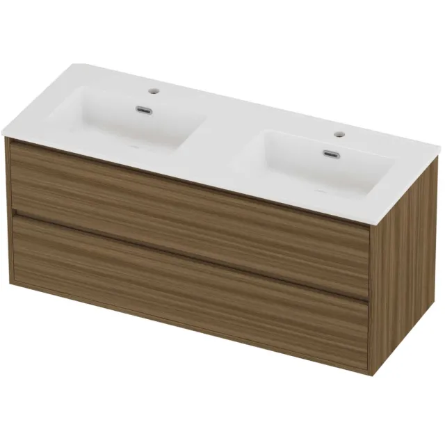 Proline Tribute Badmeubelset Porselein Elegant 2 Gaten 120x46x54 cm Glans Wit Caramel Walnut Houtlook