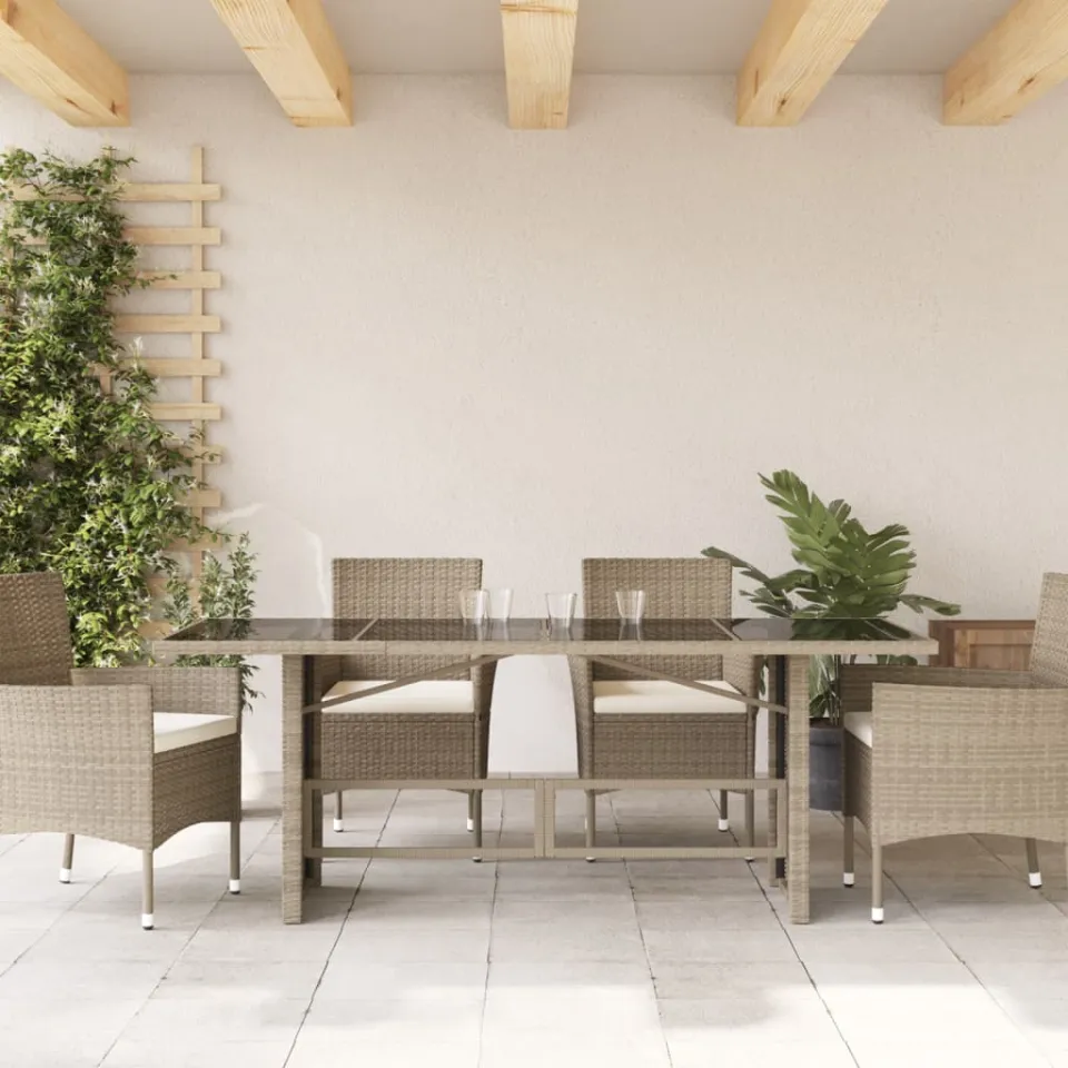 vidaXL Tuintafel met glazen blad 190x80x74 cm poly rattan lichtgrijs grijs, foto 3