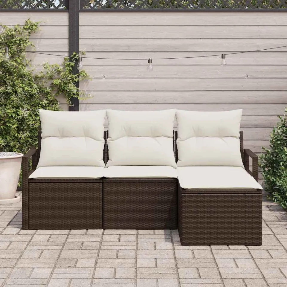 vidaXL Bankstel 4 st Bruin en Crème poly rattan, foto 3