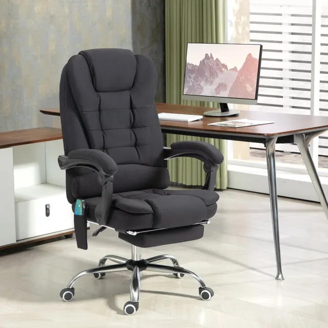 MODFU Bureaustoel - Massagefunctie En Warmtefunctie - Verstelbare Rugleuning Met Voetensteun - Stof - Zwart - 65 X 70 X 111-119 Cm