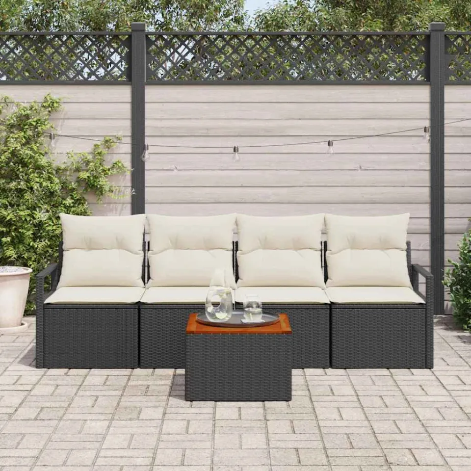 vidaXL Tuinbankenset 5 st Zwart poly rattan, foto 3