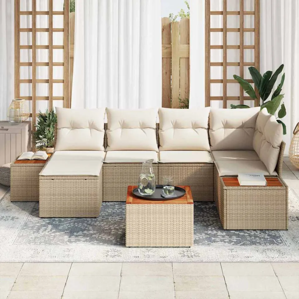 vidaXL Tuin Sofa Set 7 st Beige poly rattan, foto 3