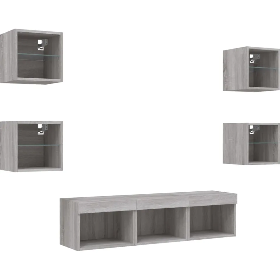 vidaXL 7-delige Tv-wandmeubelset met LED bewerkt hout grijs sonoma