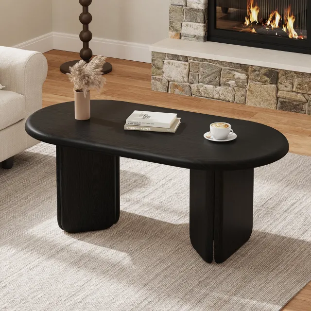 DantefHandels Zwarter ovaaler salontafel van MDF, 99×50×40 cm woonkamertafel, stabiler Salontisch met dekorativen tafelpotenn, tot 40 kg belastbar, moderner Kaffee‑tafel voor Wohn‑ en Aufenthaltsraum