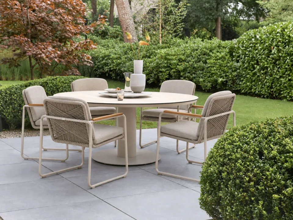 Manifesto Furniture Bellagio Sordio/La Fonte ø 150cm dining tuinset 6-delig stapelbaar taupe, foto 4