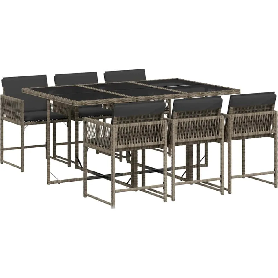 vidaXL 7-delige Tuinset met kussens poly rattan grijs, foto 3