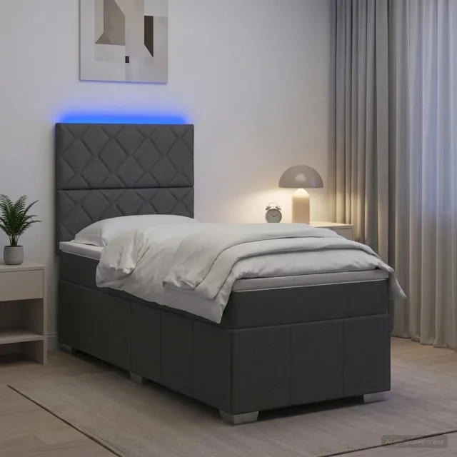 vidaXL LED Boxspring Bed met Matras Donkergrijs 90 x 190 cm Stof