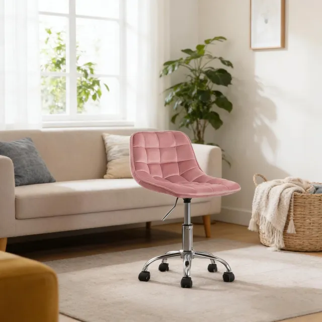 COVREO Bureaustoel 43 x 87,5 x 35,5 cm pink, velvet draaibaar met wielen