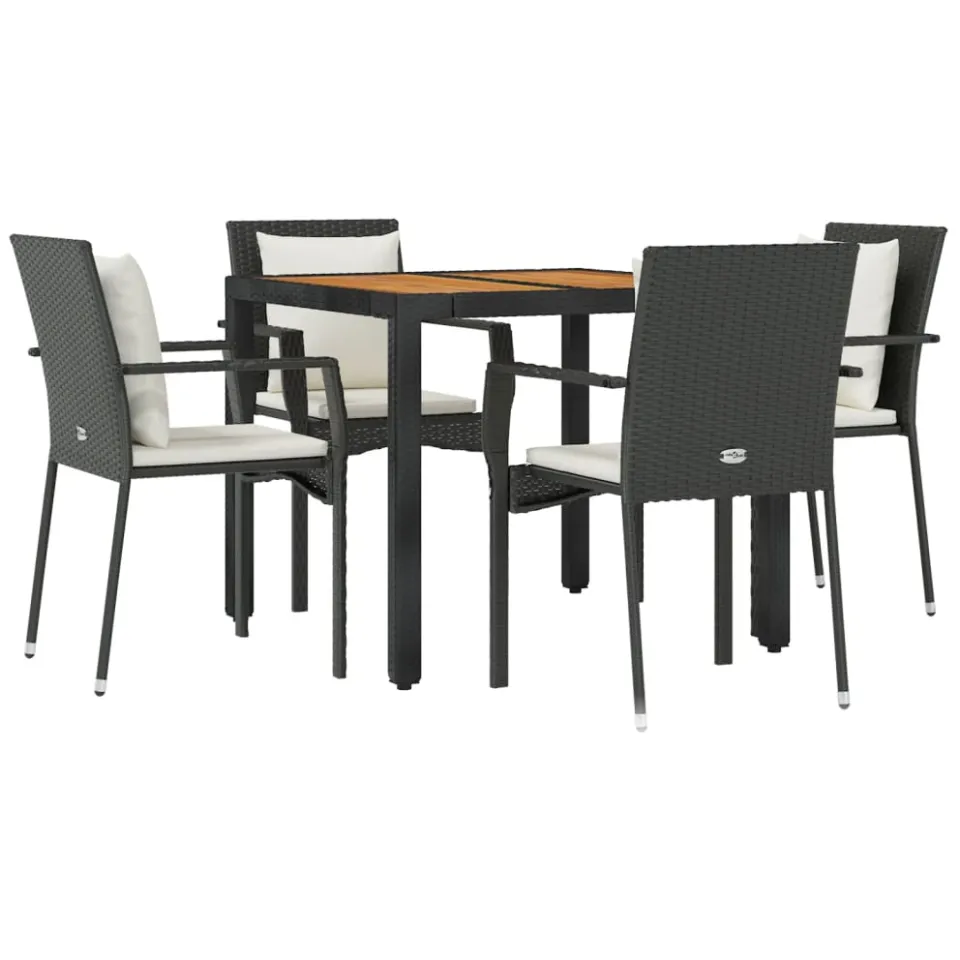 vidaXL 5-delige Tuinset met kussens poly rattan zwart