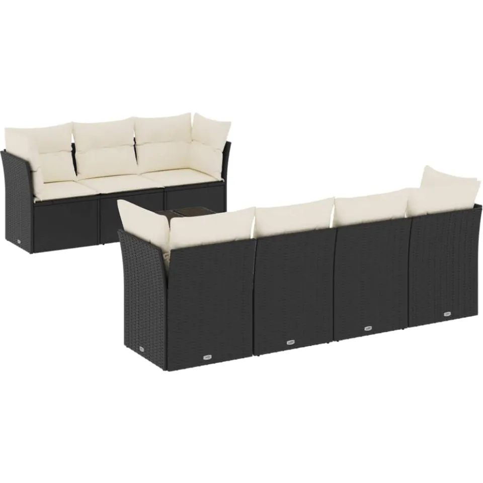 vidaXL 8-delige Loungeset met kussens poly rattan zwart