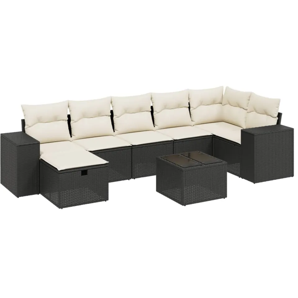 vidaXL 8-delige Loungeset met kussens poly rattan zwart