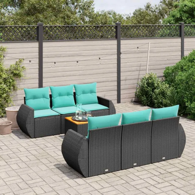 vidaXL 7-delige tuinbankset met kussens van zwart polyrotan, foto 2