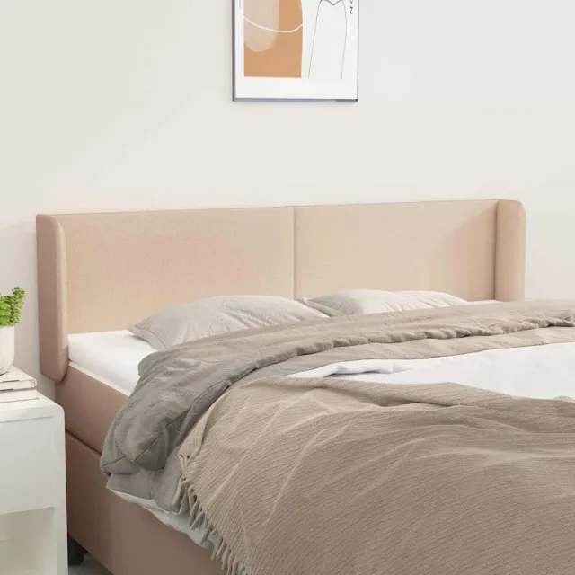 vidaXL Hoofdbord met randen 147x16x78/88 cm kunstleer cappuccinokleur bruin
