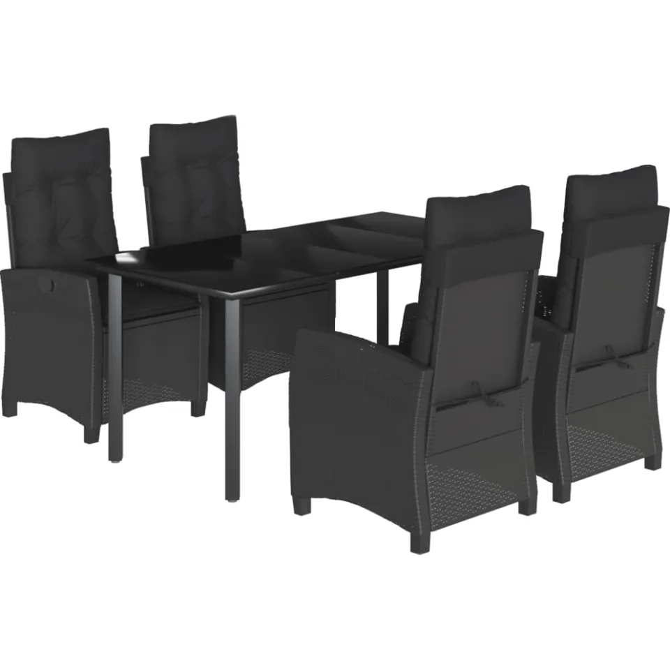 vidaXL 5-delige Tuinset met kussens poly rattan zwart