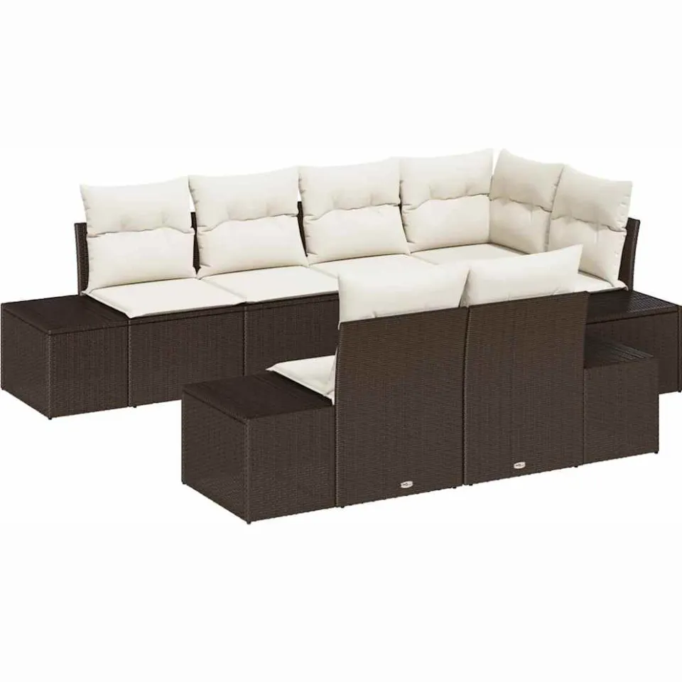 vidaXL Tuin Sofa Set 7 st Bruin en Crème poly rattan