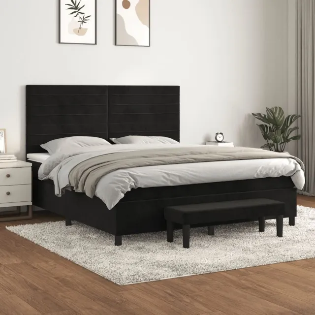 vidaXL Boxspring met matras fluweel zwart 180x200 cm