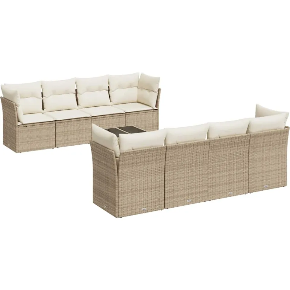 vidaXL 9-delige Loungeset met kussens poly rattan beige, foto 4
