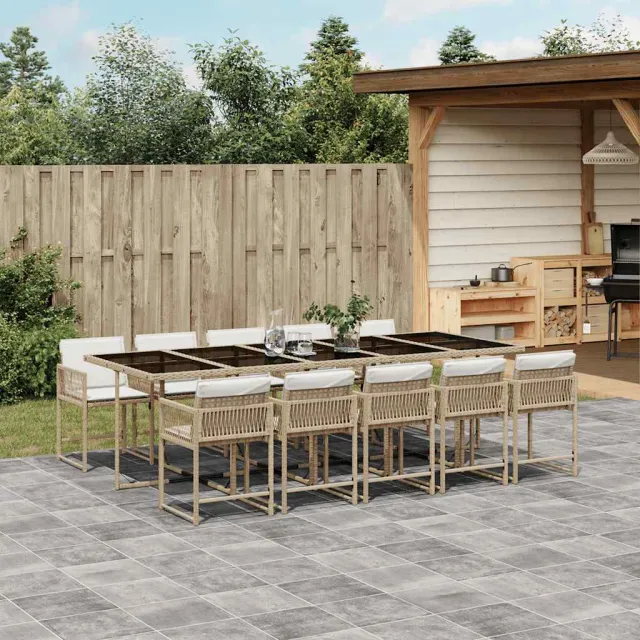 vidaXL 11-delige Tuinset met kussens poly rattan beige, foto 2