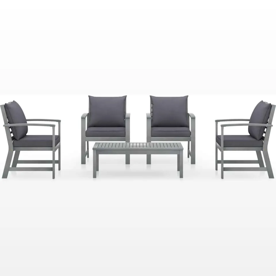 vidaXL 5-delige Loungeset met kussens massief acaciahout grijs, foto 3