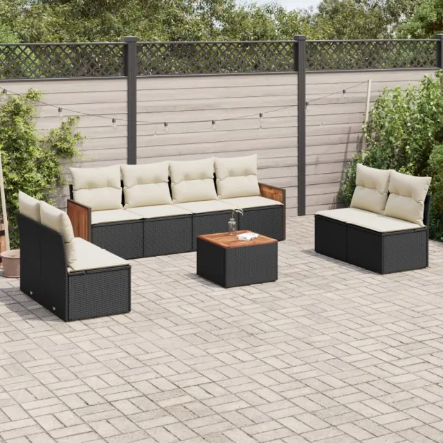 vidaXL 9-delige Loungeset met kussens poly rattan zwart, foto 2