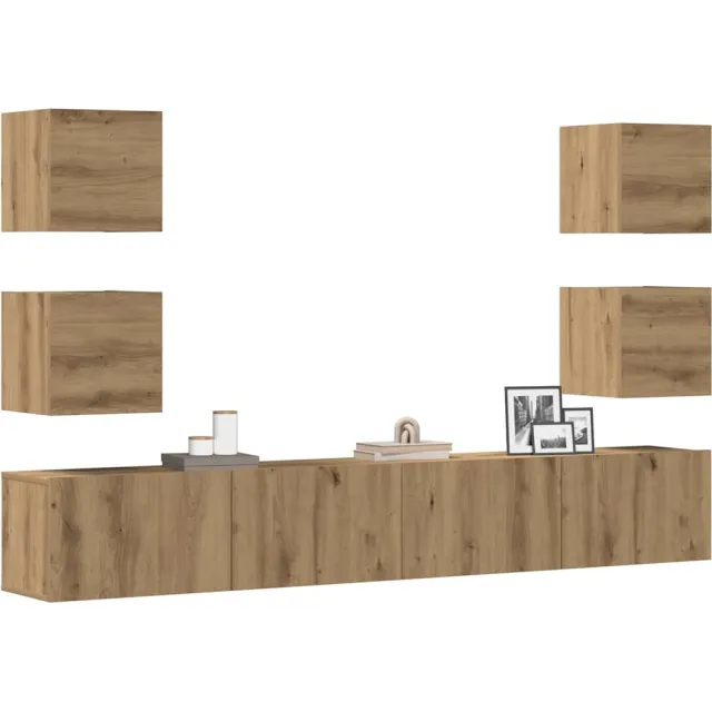 vidaXL Tv-wandkasten 6 st bewerkt hout artisanaal eikenkleurig Bruin
