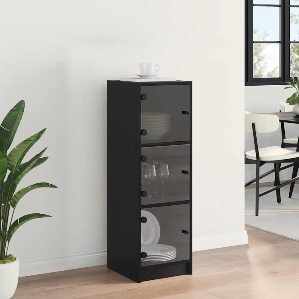 vidaXL Highboard Zwart Eiken 35 x 37 x 109 cm Bewerkt hout, foto 4