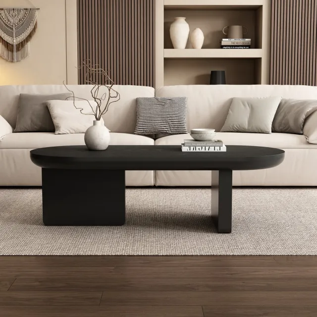 MODFU Salontafel - Ovaal - Modern - Zwart - MDF - 119,7 X 49,8 X 35,5 Cm