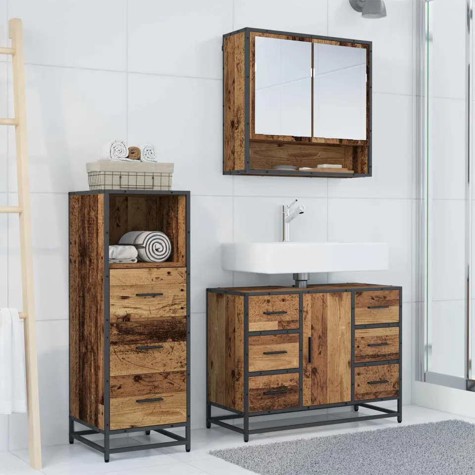 vidaXL Badkamermeubelset 3 st Oud Hout 80 x 33 x 60 cm Bewerkt hout bruin, foto 4