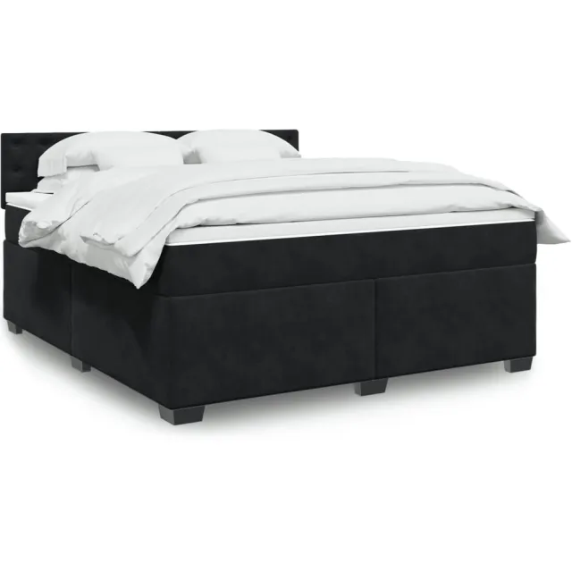 vidaXL Boxspring met matras fluweel zwart 180x200 cm