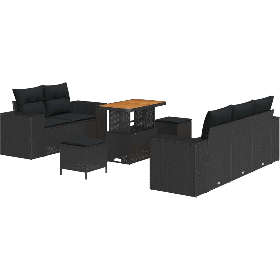 vidaXL Tuinbankenset 8 pcs Zwart poly rattan