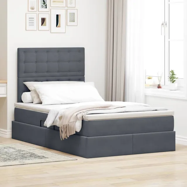 vidaXL LED Opslagbed met Matras Donkergrijs 120 x 200 cm Fluweel
