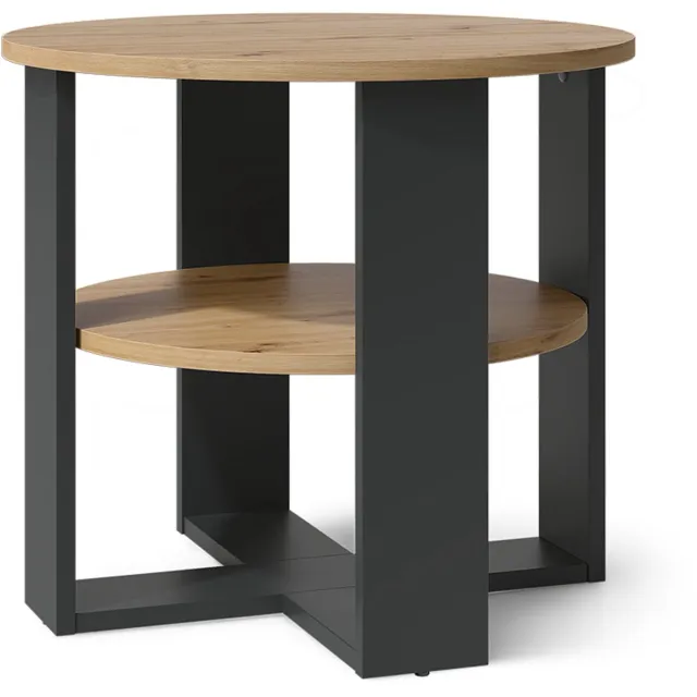 Vicco Salontafel Romeo, Antraciet/Artisanaal eiken, 53 x 53 cm