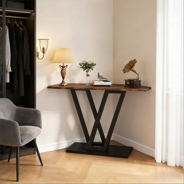 CHICFURN Sidetable - smal ontwerp - V-poot - zwart en rustiek bruin