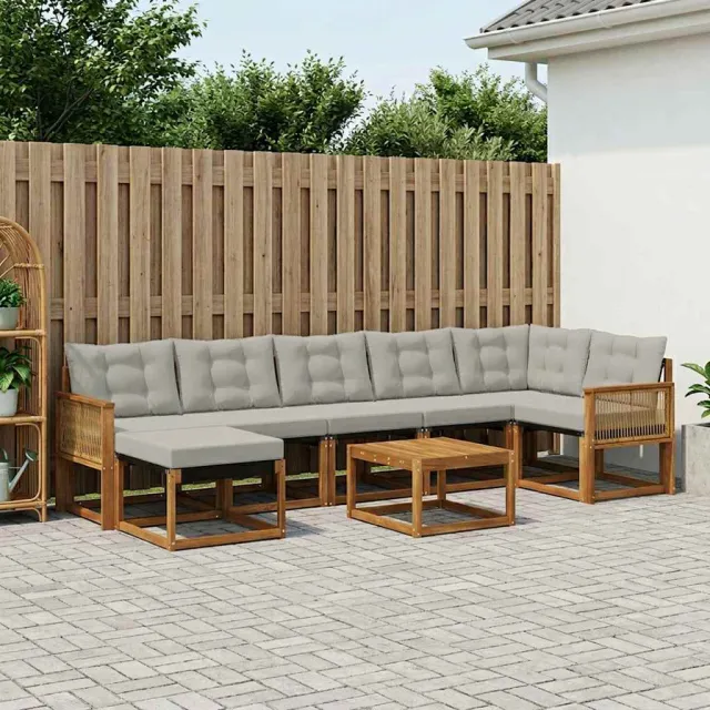 vidaXL Buiten bankenset 8 st 7-zits Naturel en lichtgrijs