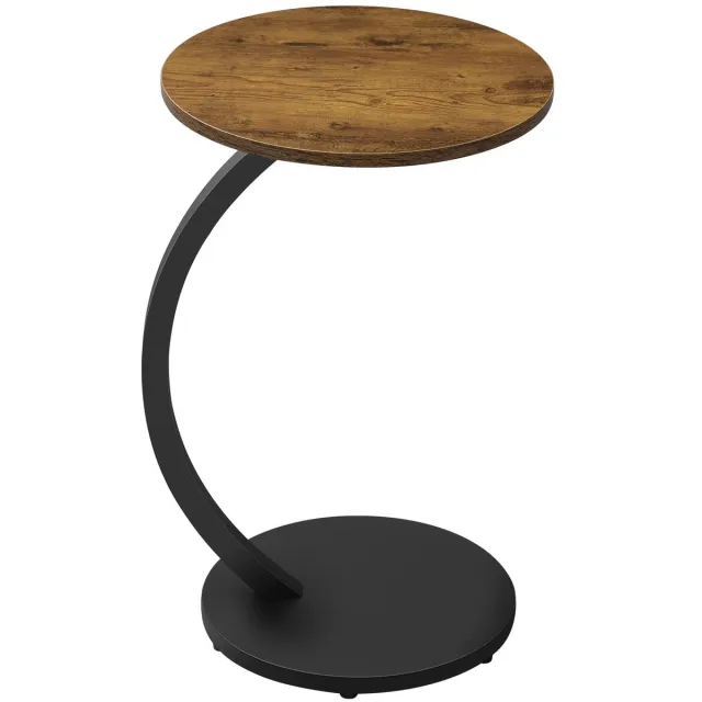 MOLHAUS C-vormige Salontafel – Rond 40 cm – 64 cm Hoog – Metaal & MDF – Draagvermogen 10 kg – Zwart/Vintage Houtlook Tafel