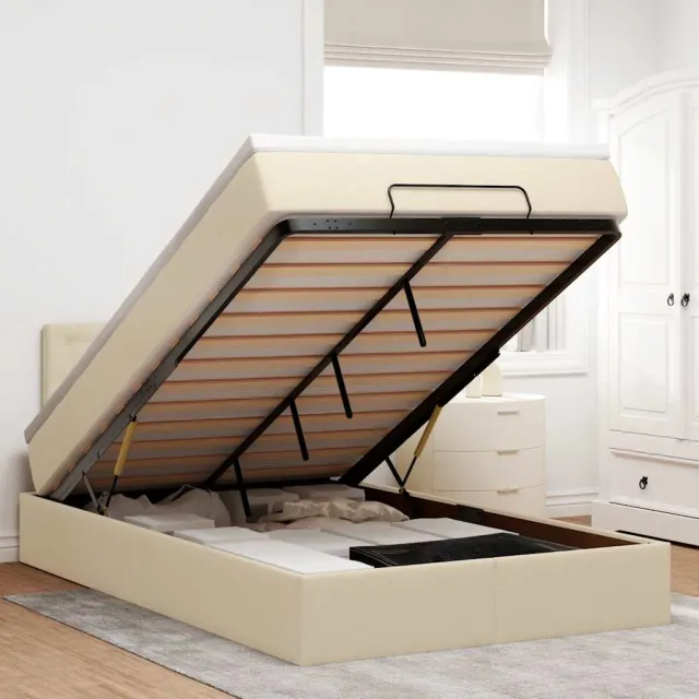 vidaXL Ottoman bed met matras 120x190cm stof crèmekleurig