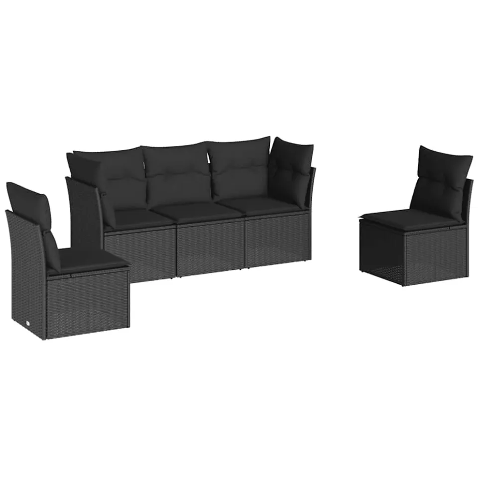 vidaXL 5-delige Loungeset met kussens poly rattan zwart, foto 3