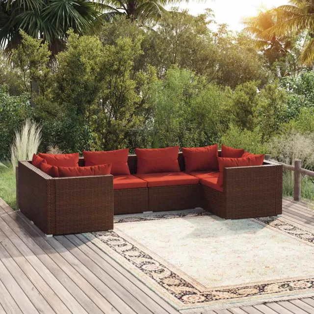 vidaXL 6-delige Loungeset met kussens poly rattan bruin, foto 2