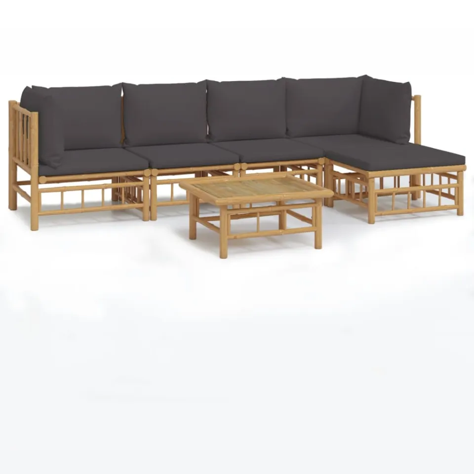 vidaXL 6-delige Loungeset met kussens bamboe donkergrijs bruin, foto 4
