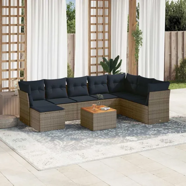 vidaXL 9-delige tuinbankset met kussens, grijs polyrotan, foto 2