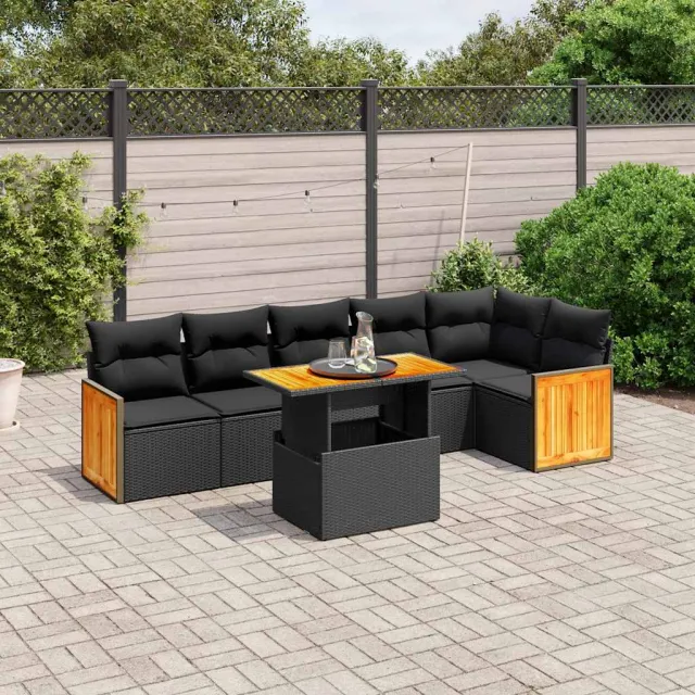vidaXL 7-delige Loungeset met kussens poly rattan zwart, foto 2