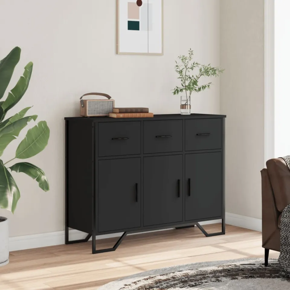 vidaXL Dressoir 97x32,5x74,5 cm bewerkt hout zwart, foto 2
