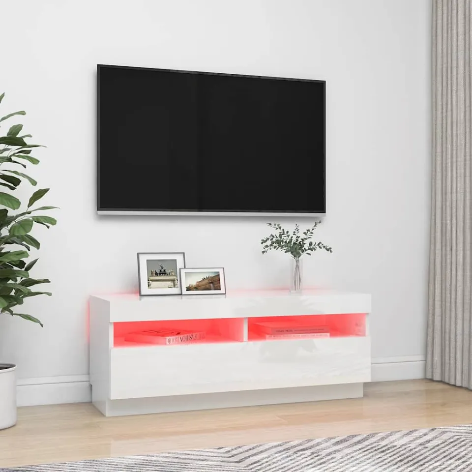 vidaXL Tv-meubel met LED-verlichting 100x35x40 cm hoogglans wit, foto 4