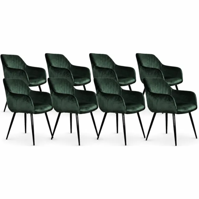 DS4U Gaby eetkamerstoel - Set van 8 - Groen - Velvet - Met armleuning