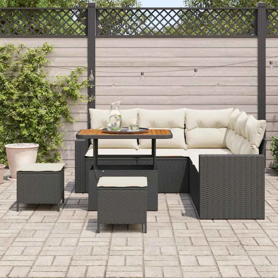 vidaXL Tuinbankenset 8 st Zwart poly rattan, foto 3
